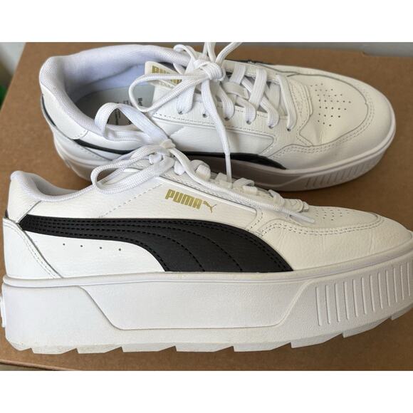 PUMA Smash v3 Platform Sneakers Size 7 White/Black/Gold School Tennis Casual - Picture 9 of 11
